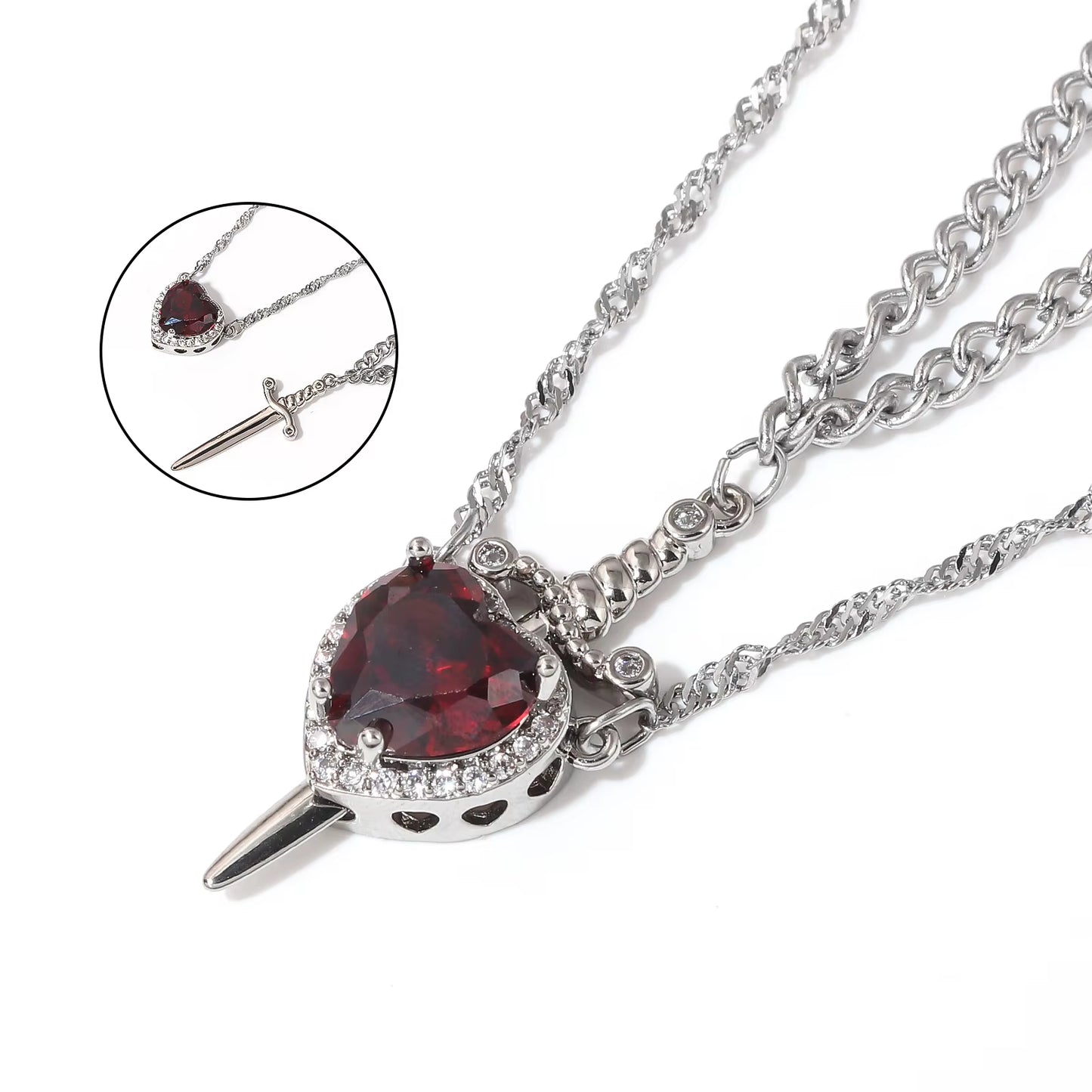 Snow White and the Huntsman Couple Necklace Heart and Sword Pendant Necklace for Women Romantic Valentine'S Day Jewelry Gifts