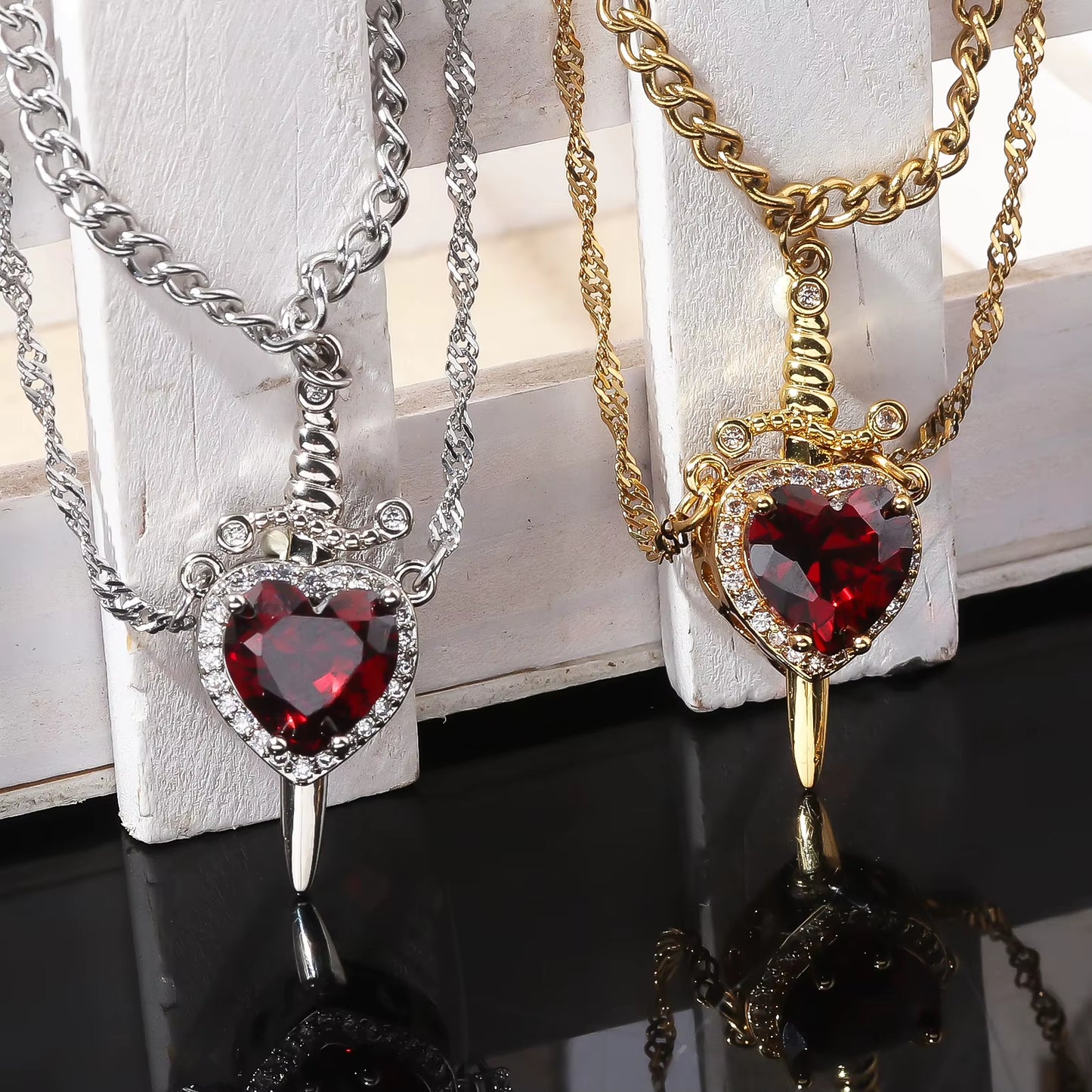 Snow White and the Huntsman Couple Necklace Heart and Sword Pendant Necklace for Women Romantic Valentine'S Day Jewelry Gifts